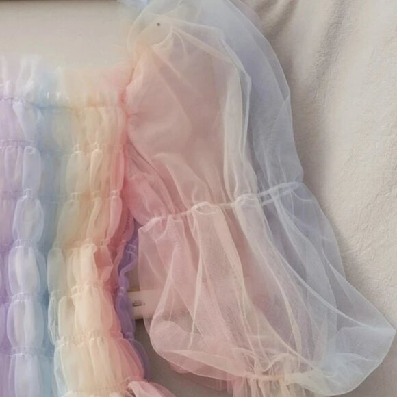 Rainbow Tulle Blouse | Women Cute Top Ombre Gradient Shirt - Picture 4 of 5